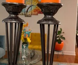 Burnished Amber Metal Candleholders: Set of 2