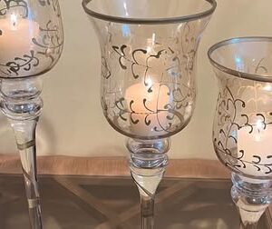 Hurricane Stem Glass Vase Candleholder Set.