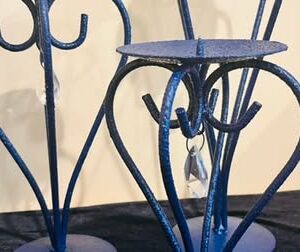 Navy Blue Textured Candleholders with Glass Cut Teardrops: Set of 3