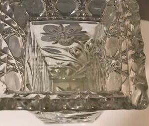 Rare Antique 1916 McKee Innovation Square Pressed Glass Floral Etched Vase.