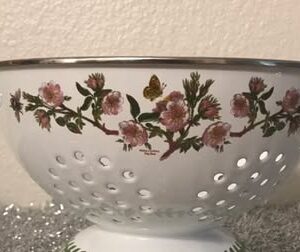 Rare White Enamel Floral Colander/Strainer