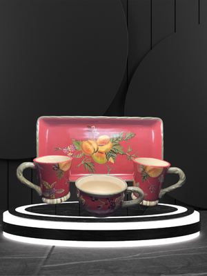 Octavia Hill Red Floral Serving Tray, Cups and Mug