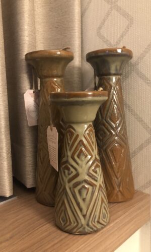 Vintage Designed Tribal-Pattern Pottery Candleholders