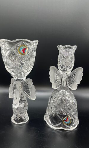 Vintage Hofbauer Crystal Butterfly Angels Candleholders: Set of 2