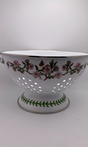 Rare White Enamel Floral Colander/Strainer.