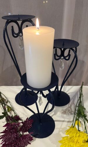 Navy Blue Textured Candleholders with Glass Cut Teardrops: Set of 3