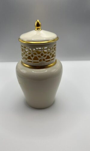 Lenox China Pompeii Jar Vase 24K Gold Trim Pierced Ivory